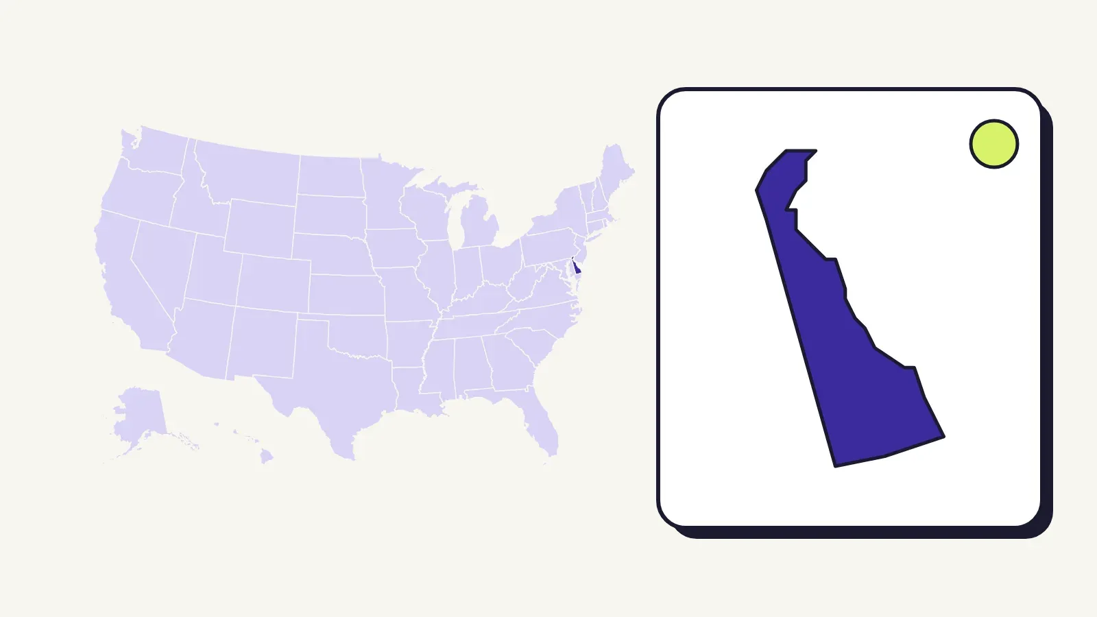 Map of the United States with Delaware highlighted