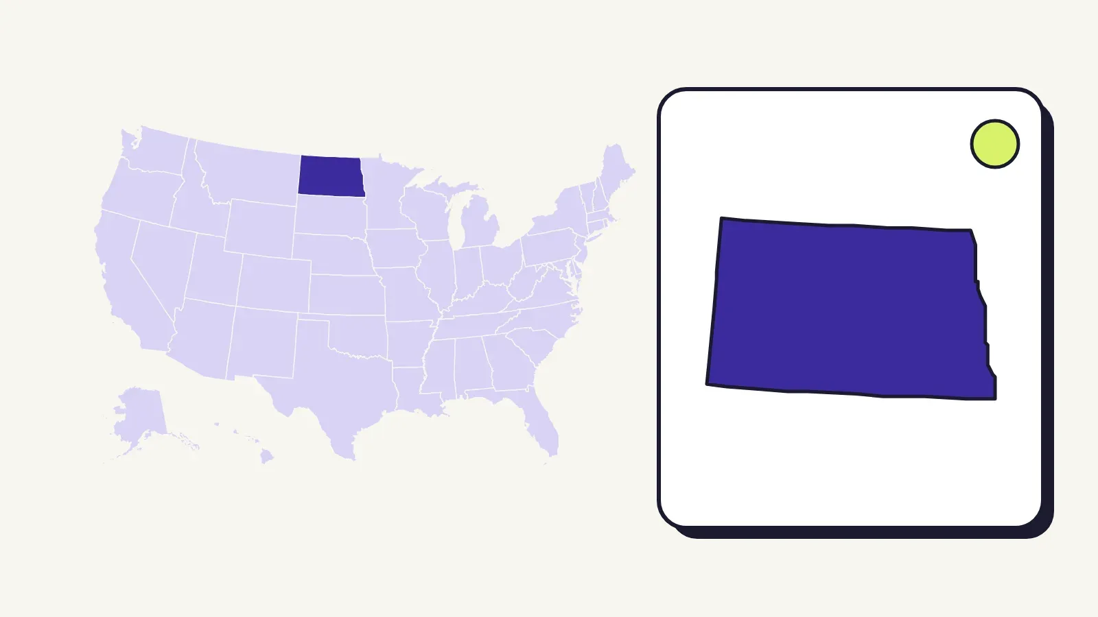 Map of the United States with North Dakota highlighted